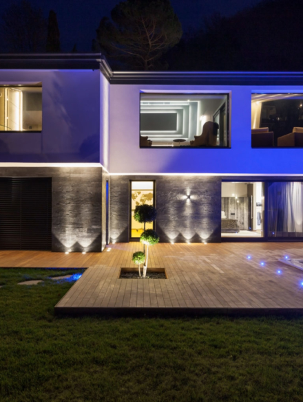 House with pool in the evening