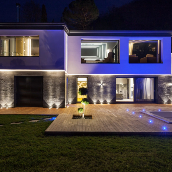 House with pool in the evening